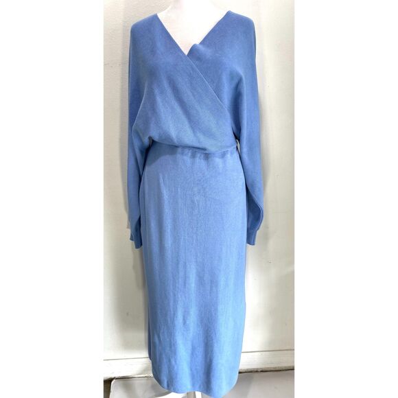 Sweater dress timeless classic light blue split hem feminine comfy winter womenM - Picture 4 of 6